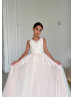 Ivory Lace Pink Glitter Tulle Wedding Flower Girl Dress